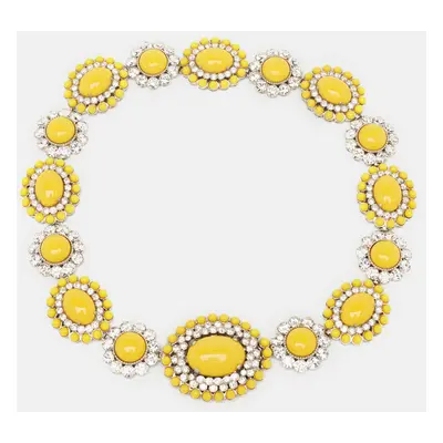 Miu Miu Yellow Composite Crystal Embellished SIlver Tone Floral Choker Necklace