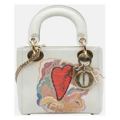 Dior White Niki De Saint Phalle Mini Calfskin Dioramour Lady Dior