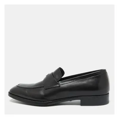 Giorgio Armani Black Leather Logo Slip On Loafers Size