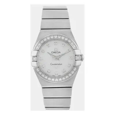 Omega White MOP Stainless Steel Constellation Quartz Women's Wristwatch mm