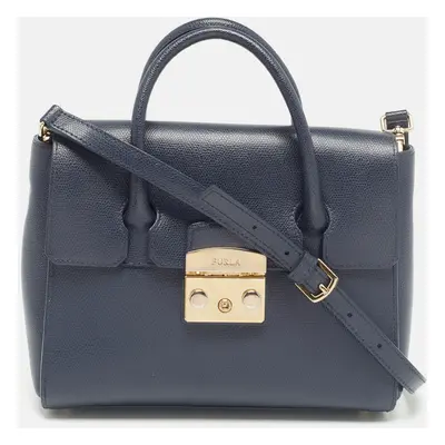 Furla Navy Blue Leather Small Metropolis Tote