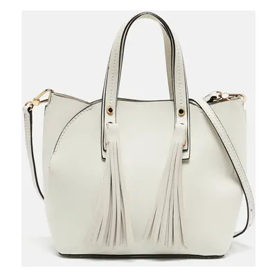 Furla White Leather Tassel Detailed Tote