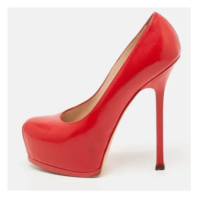 Yves Saint Laurent Red Leather Tribtoo Platform Pumps Size 38.5