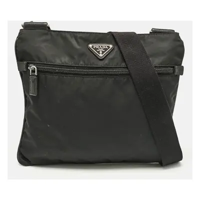 Prada Black Nylon Flat Messenger Bag