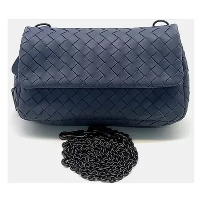 Bottega Veneta Blue Leather Mini Chain Crossbody Bag