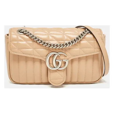 Gucci Beige Matelassé Leather GG Marmont Shoulder Bag