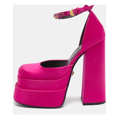 Versace Pink Satin Medusa Aevitas Double Platform Pumps Size