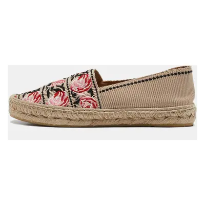 Prada Beige Flower Embroidered Canvas Flat Espadrilles Size