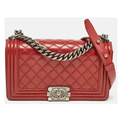 Chanel Red Quilted Leather Boy Flap Bag