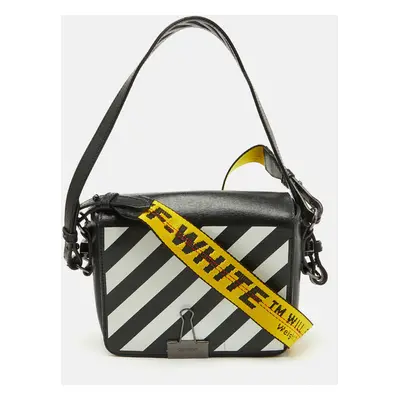 Off-White Black/White Diagonal Print Leather Binder Clip Crossbody Bag