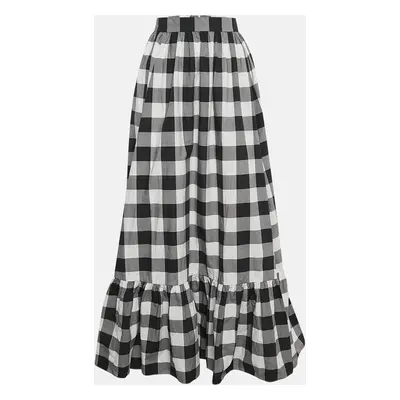 Dolce & Gabbana Black/White Checked Cotton Flounce Maxi Skirt