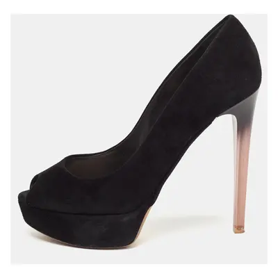 Dior Black Suede Peep Toe Platform Pumps Size 39.5