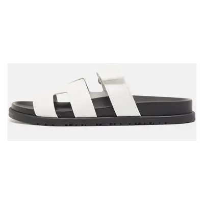 Hermes White Leather Chypre Flat Sandals Size 40.5