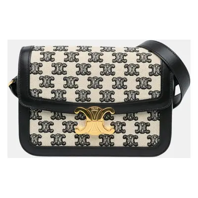 Celine Black/White Classique Embroidered Canvas Triomphe Crossbody