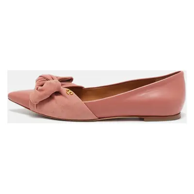 Tory Burch Pink Leather and Suede Knotted Bow Ballet Flats Size 37.5