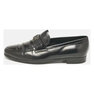 Giorgio Armani Black Leather Logo Slip On Loafers Size