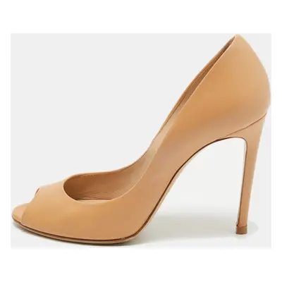 Casadei Beige Leather Peep Toe Pumps Size