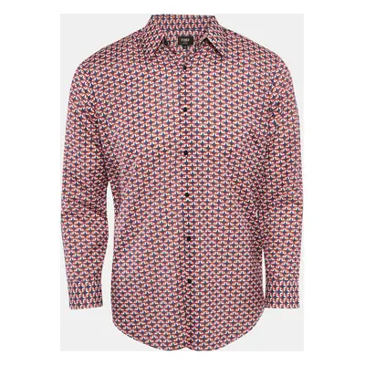 Fendi Blue/Red Geometric Print Cotton Long Sleeve Shirt