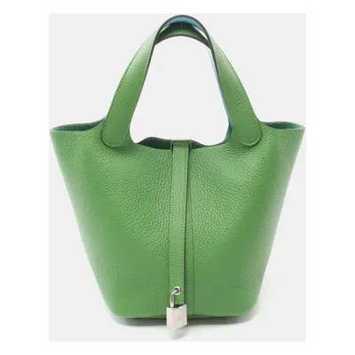 Hermes Green Leather Picotin Lock PM Handbag