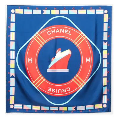 Chanel Navy Blue Logo Cruise Print Silk Square Scarf