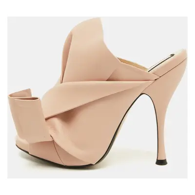 Nº21 Beige Leather Raso Knot Mules Size