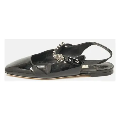 Jimmy Choo Black Patent Crystal Embellished Slingback Flat Sandals Size