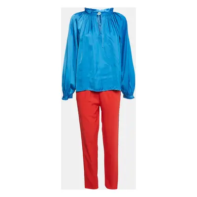 Zadig & Voltaire Blue Satin Ruffled Top and Pants Set