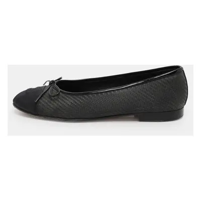 Chanel Dark Grey Grosgrain PVC CC Ballet Flats Size