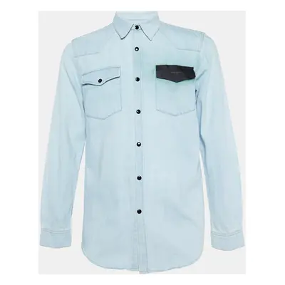 Givenchy Light Blue Denim Leather Trim Detail Shirt