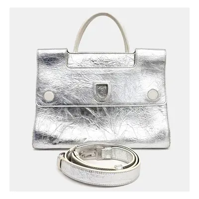 Dior Silver Laminated Leather Medium Diorever Bag