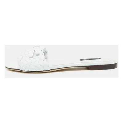 Dolce & Gabbana White Braided Leather Flat Slides Size