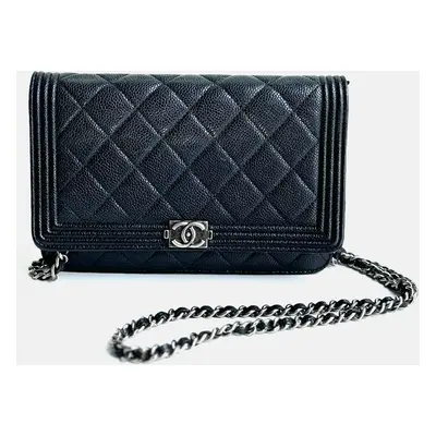 Chanel Black Leather Boy Wallet on Chain