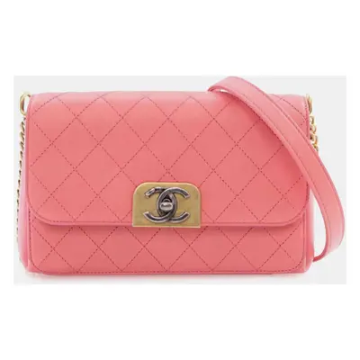 Chanel Pink Quilted Calfskin Straight Lined Flap