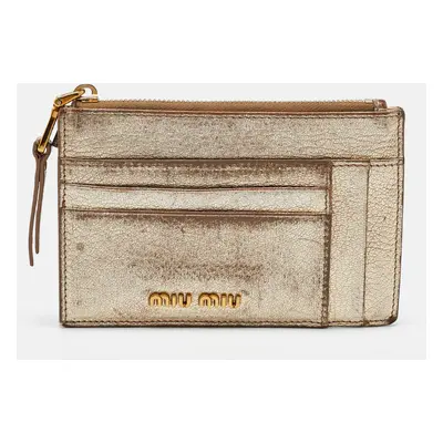 Miu Miu Metallic Gold Leather Zip Card Holder