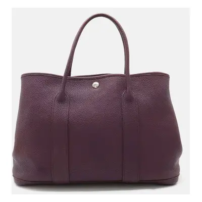 Hermes Purple Leather Garden Party PM Tote Bag