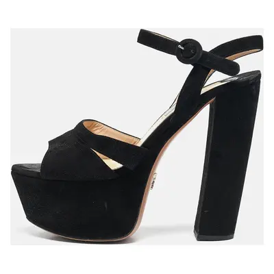 Prada Black Suede Platform Ankle Strap Sandals Size 38.5