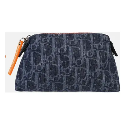 Dior Navy Blue Canvas Flight Trotter Cosmetic Pouch Bag