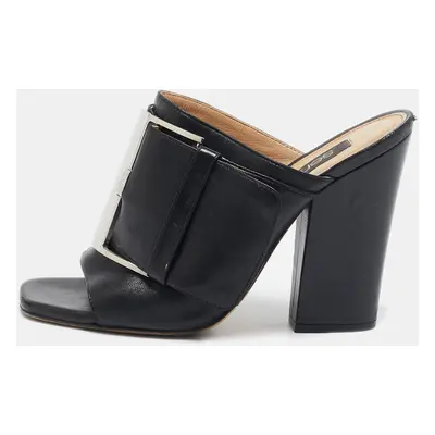 Sergio Rossi Black Leather Buckle Slide Sandals Size