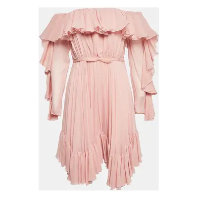 Giambattista Valli Pink Silk Off-Shoulder Ruffled Mini Dress