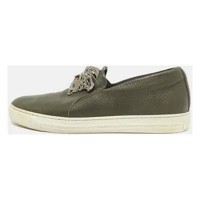 Versace Olive Green Leather Medusa Slip On Sneakers Size