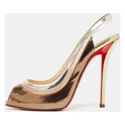 Christian Louboutin Gold/Silver Leather and PVC Paulina Peep Toe Pumps Size