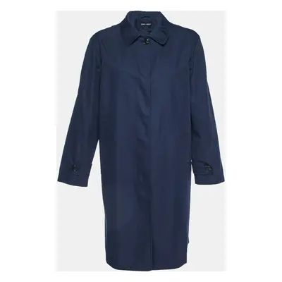 Giorgio Armani Navy Blue Cotton Blend Mid-Length Coat