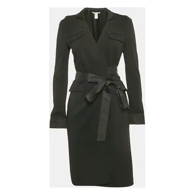 Diane Von Furstenberg Black Wool Mandilynn Wrap Dress