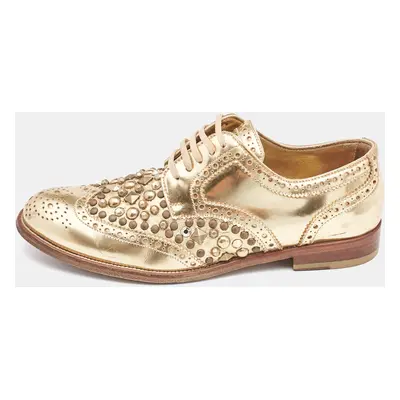 Dolce & Gabbana Gold Brogue Leather Studded Derby Size 38.5