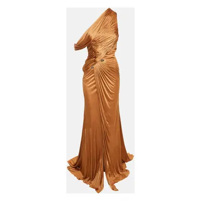 Roberto Cavalli Brown Jersey Brooches Detail Maxi Dress