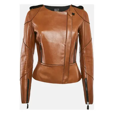 Fendi Brown Leather Zip-Up Jacket