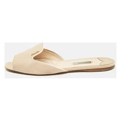 Prada Beige Patent Leather Peep Toe Flat Mules Size