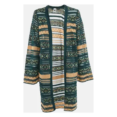 M Missoni Green/Multicolor Patterned Knit Open Front Cardigan