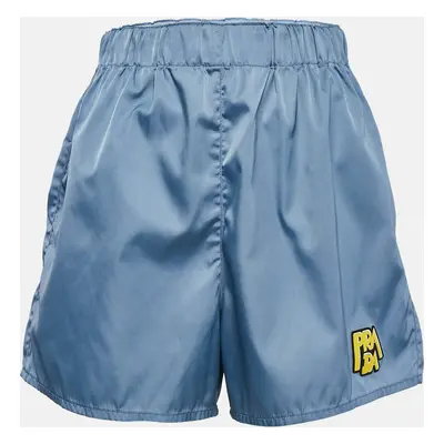 Prada Blue Logo Applique Gabardine Nylon Shorts