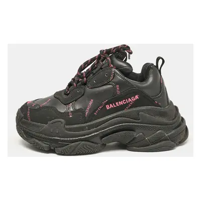 Balenciaga Black Faux Leather Triple All Over Logo Sneakers Size